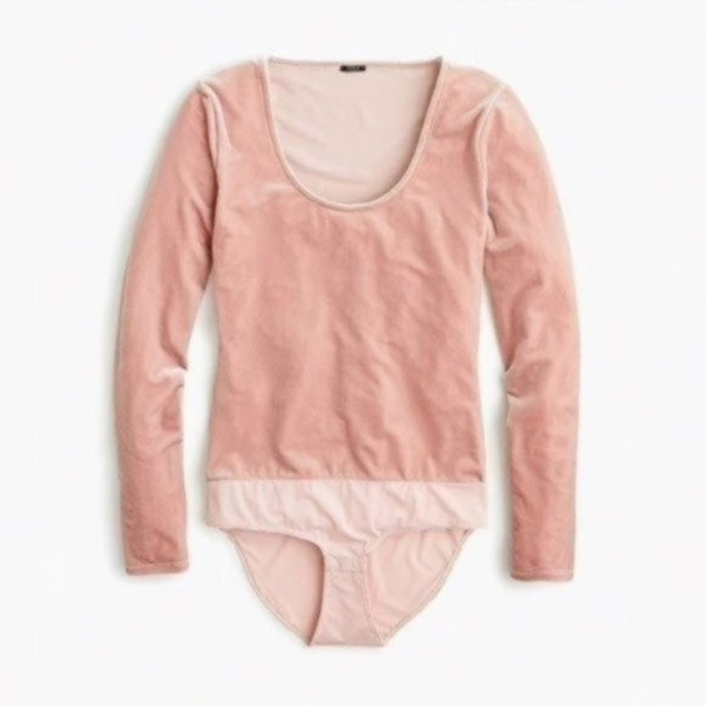 J.Crew Blush Pink Velvet Stretch Crewneck Bodysuit Size Small